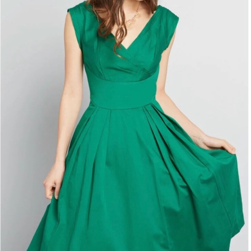 A-line green midi dress by Emily and Fin for Modcloth